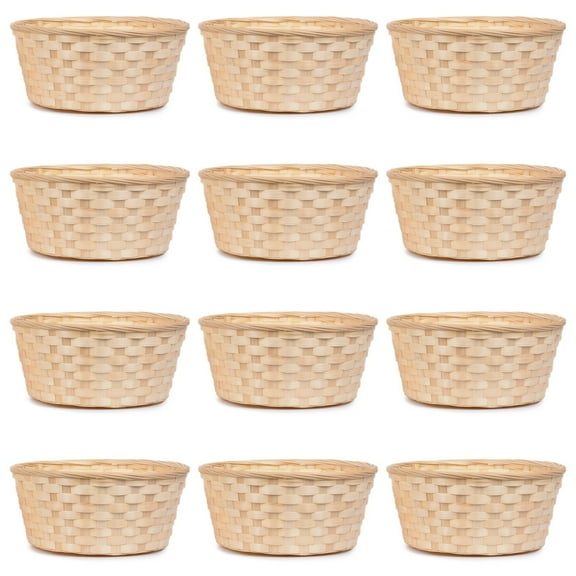 12 PCS Round Gift Baskets,Small Handwoven Baskets,Wood Bread and Fruit Baskets for Kitchen Storage,Serving Display,Restaurant Counter,Rustic Party Table Decoration