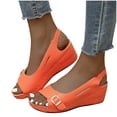 thumbnail image 2 of KBODIU Women's Sandals, Women Orthopedic Sandals with Arch Support Vintage Buckle Wedge Heel Open Toe Low Fish Mouth Roman Sandals Summer Beach Sandals Wedge Shoes Orange 40, 2 of 3