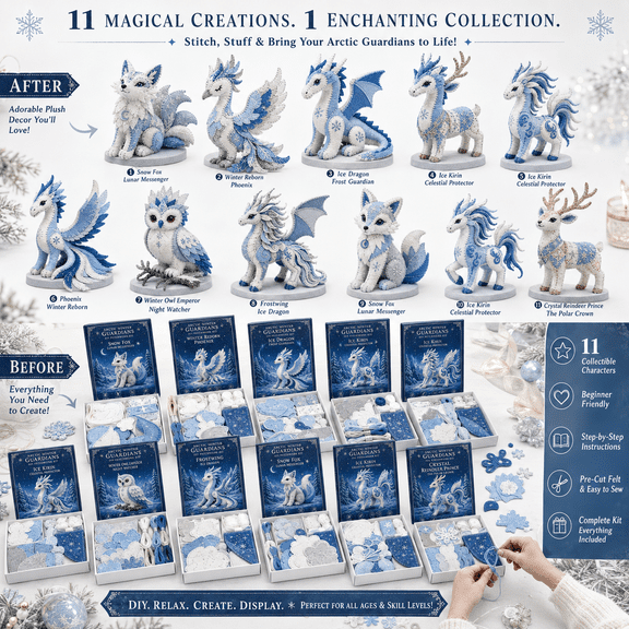 Pre-Cut Handmade Craft Kit 2026, Arctic Winter Guardians Felt Animal Sewing Kit for Beginners, 3D Stuffed Mythical Creature Patchwork DIY Kit for Christmas Winter Gift & Home Decor,#K