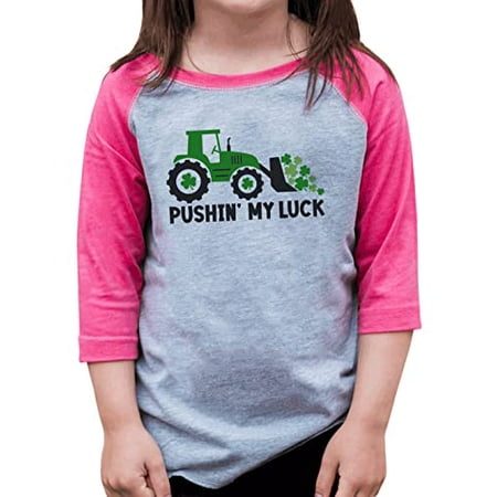 

7 ate 9 Apparel Girls St. Patrick s Day Shirts - Tractor Pushing My Luck Pink Shirt 4T