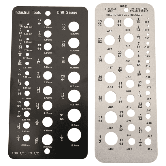Drill Bit Gauge Fractional Size Gauge,29-Holes Metric for 1/16 Inch to 1/2