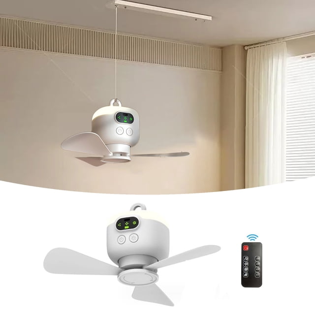 Klonfd Camping Fan 8000mAh Battery Operated USB Portable Tent Fan Rechargeable With Remote Control Ceiling Fan Light With 3 Detachable Fan Timer 4 Speeds For Outdoor Dorm