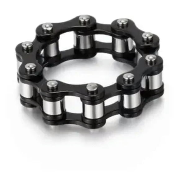 GKNET Stainless Steel Flexible Motorcycle, Bike Chain Ring Gold, Silver, Black Unisex-Silver/black-11