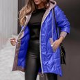 thumbnail image 2 of XPMWRP Women's Patchwork Hooded Jackets Solid Color Fashion Long Sleeve Loose Jacket Winter Warm Casual Zip Up Coats with Pockets Blue XL, 2 of 9