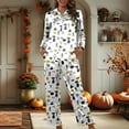 thumbnail image 2 of Halloween Pajamas Women Theme Full Printed Long Sleeve Pocket Button Down Lapel Shirts Loose Casual Pants 2 Pc Soft Fall Winter Sleepwear Comfy Silk Loungewear Sets Woman Light Gray L, 2 of 6