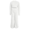 thumbnail image 3 of Brondbend Winter Pajamas Women Set Lounge Sets for Women Crewneck Long Sleeve Solid Color Sleepwear Outfits with Wide Leg Long Pants ,Loose Thick Warm Daily Home Wear,White, 3 of 6