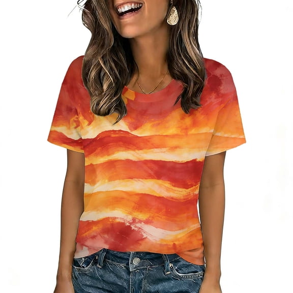 Cilsoka Ladies Tops and Blouses Short Sleeve, Womens Summer Short Sleeve Floral Print T Shirts Tie Dye Crew Neck Tops Blouses for Women Dressy Casual Tunic Tops, Graphic Trendy Tees