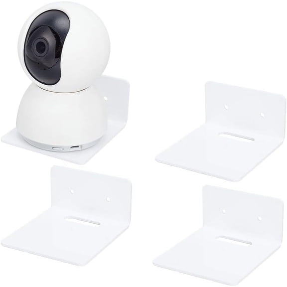 4pcs Floating Wall Shelves Acrylic Shelves Small White Shelf Display Ledges Adhesive Hanging Shelves for Webcams Camera Router Monitors with 2 Types of Installation for DIY