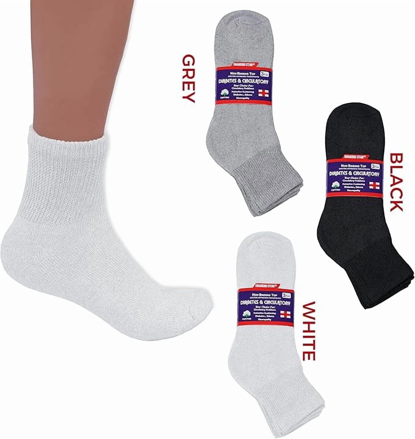 Diamond Star Diabetic Ankle Socks - Non Binding Quarter Socks for Men & Women, Cushion Circulatory Socks (White - 12 Pairs, Socks Size 10-13, Fit Men's Shoe Size 7-12)