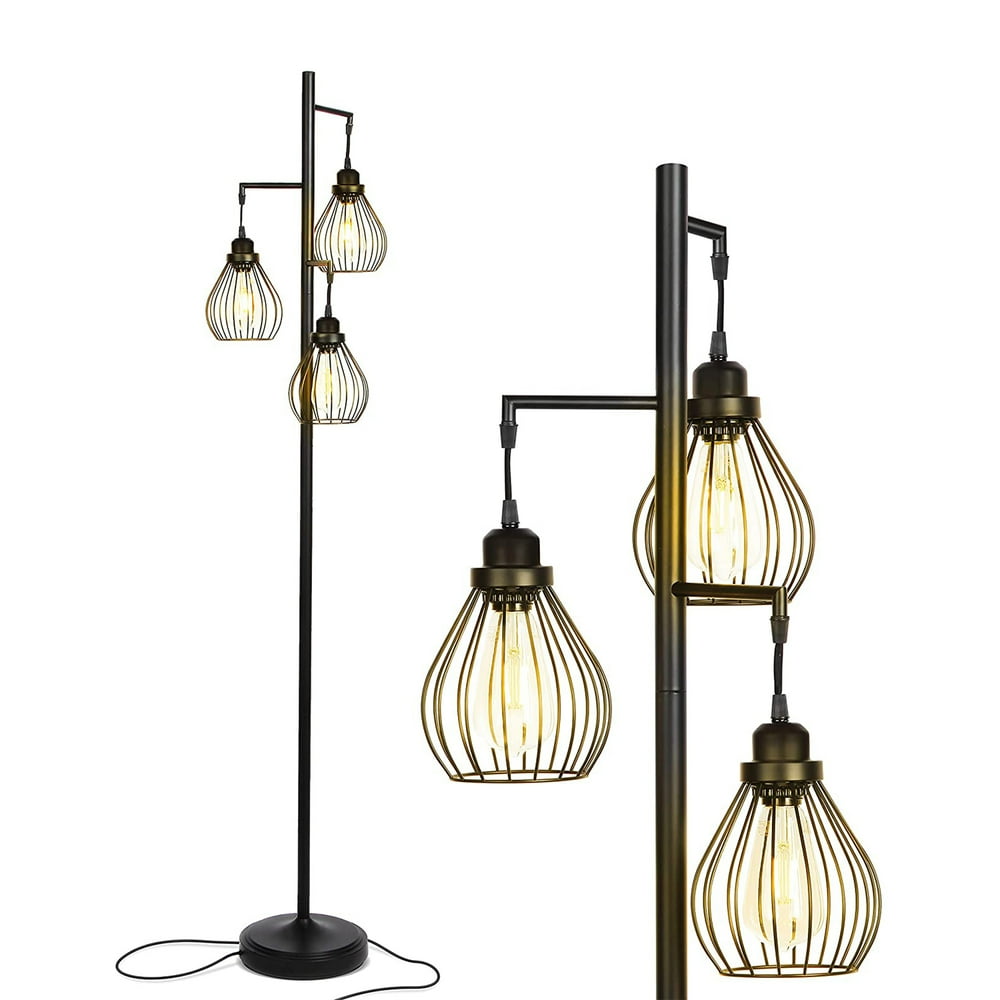 Brightech Teardrop Standing Floor LED Light Lamp Pole with 3 Cage Heads
