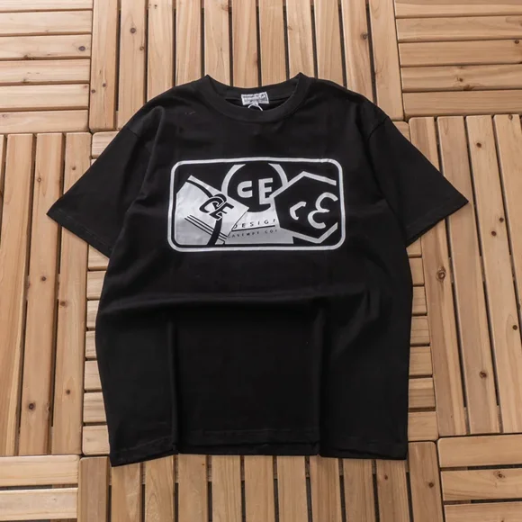T-Shirt Décontracté Mode Hommes Femmes Tee en Tissu Épais Coton Vert Ligne Sergé Imprimé CAV Vid C.E T-Shirt Haut
