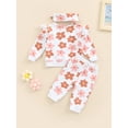 thumbnail image 4 of Franhais 3 Pcs Infant Pants Set,Floral Print Fly Sleeve Pullover + Trousers with Pockets + Headband, 4 of 9