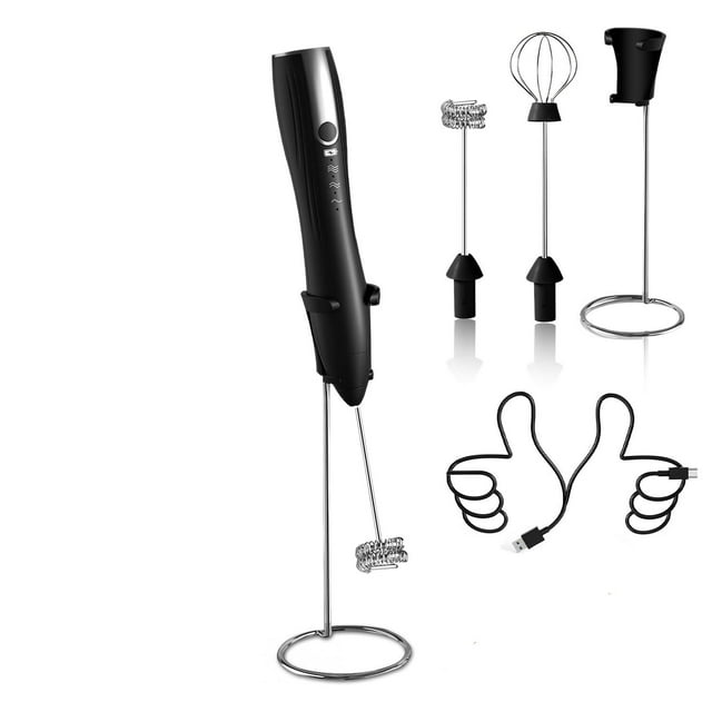 WANGQ Frother wand rechargeable, batidora de cafe for hacer espuma,milk frother rechargeable,Stainless Steel Stand