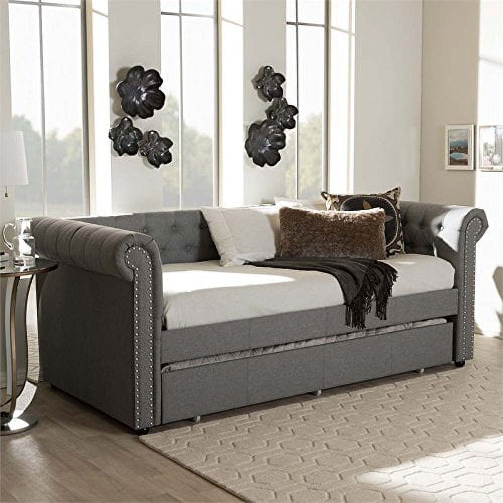 Baxton Studio Mabelle Contemporary Kids Nailhead Trim Twin Size Daybed with Trundle, Gray
