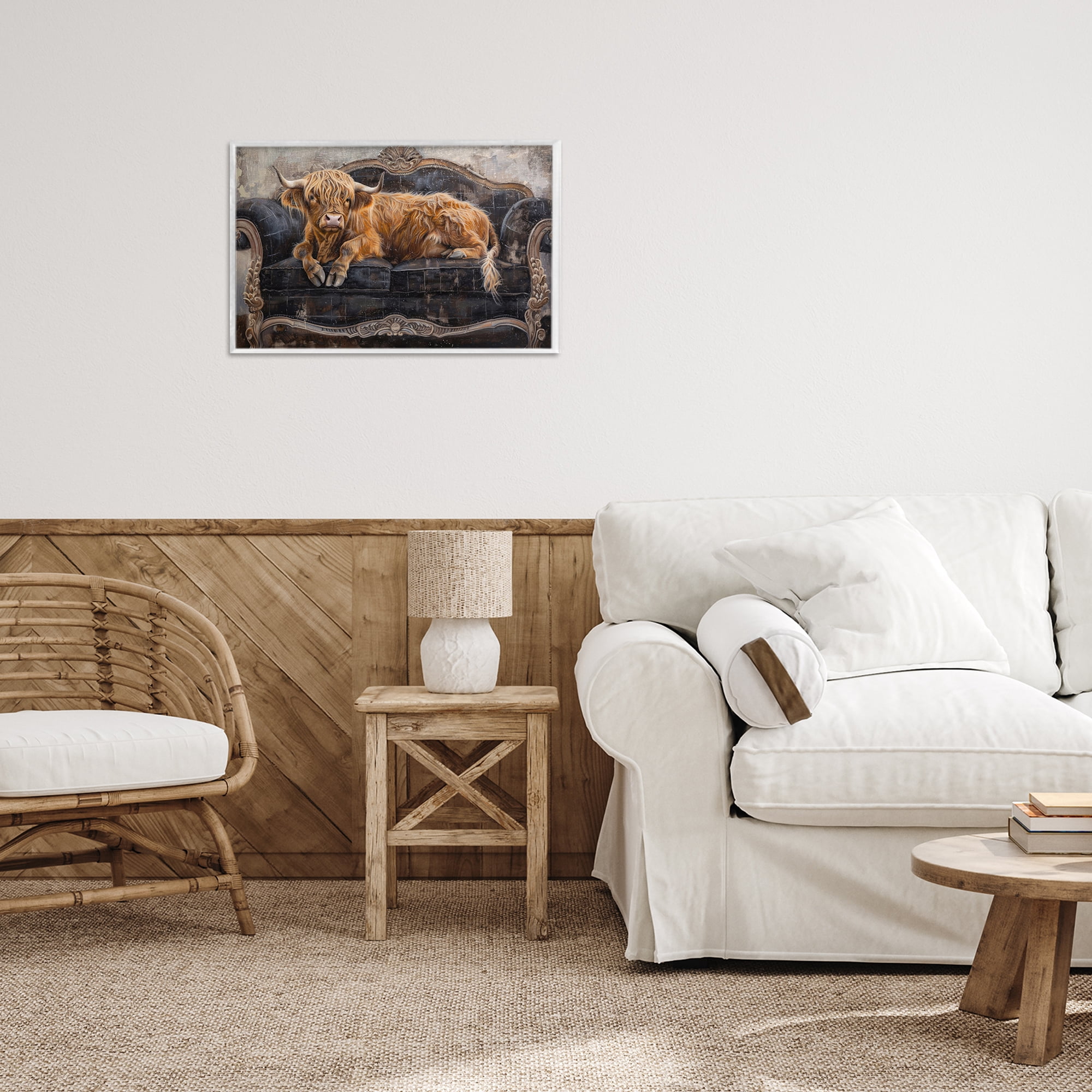 Stupell Industries Cozy Couch Highland Cow White Framed Giclee Art, design by Tina LeCour