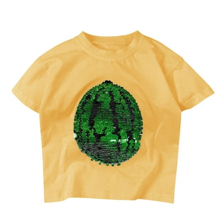 

Toddler Girls T-Shirt Tops Kids Baby Gifts Changing Flip Sequins Watermelon Short Sleeve Summer Clothes