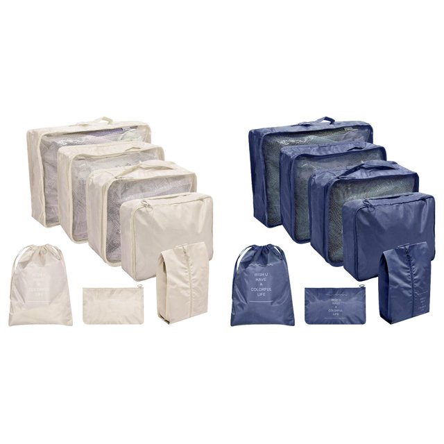 (2-Pack) Rinsvye Packing Cubes for Travel Zipper Bag Storage 7Pcs Travel Cubes Set Zipper Storage Bags for Bedding Foldable Suitcase Organizer Lightweight Zipper Storage Bag Luggage Storage Bag