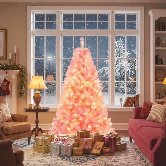 Costway 6 FT Artificial Tinsel Christmas Tree with 250 Lights, 8 Modes, 688 Branch Tips