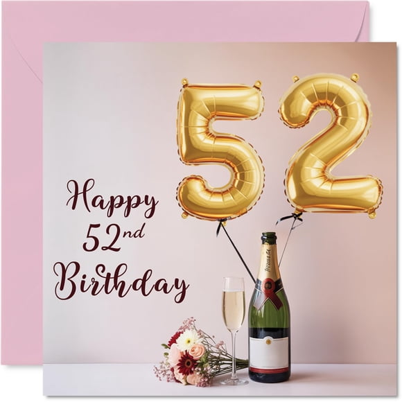 Tarjeta de Felicitación Stuff4 52º Cumpleaños Globos y Botella