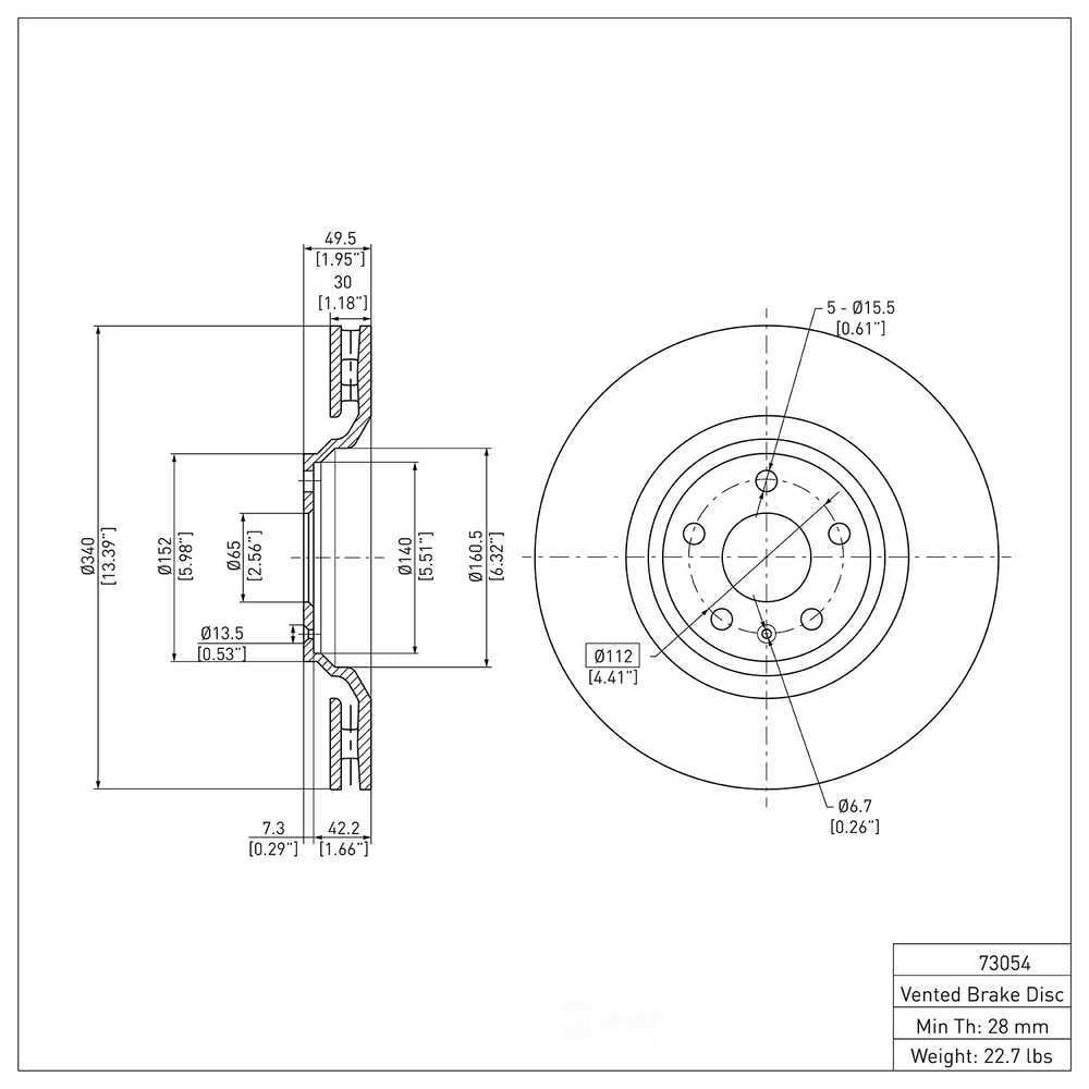 Front Dynamic Friction Company GEOSPEC Coated Brake Rotor 604-73054 (1) For 2008-2009 Audi TT Quattro, 2009-2011 Audi TTS Quattro