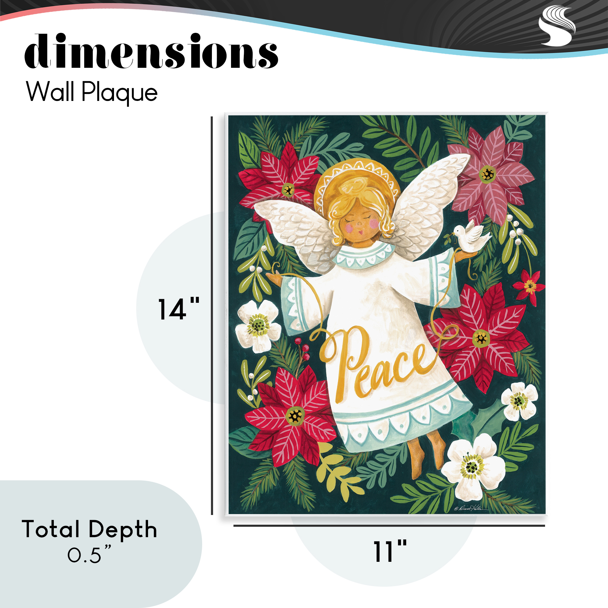 Angel with Peace & Botanicals Wall Plaque Art, design by Diane Kater