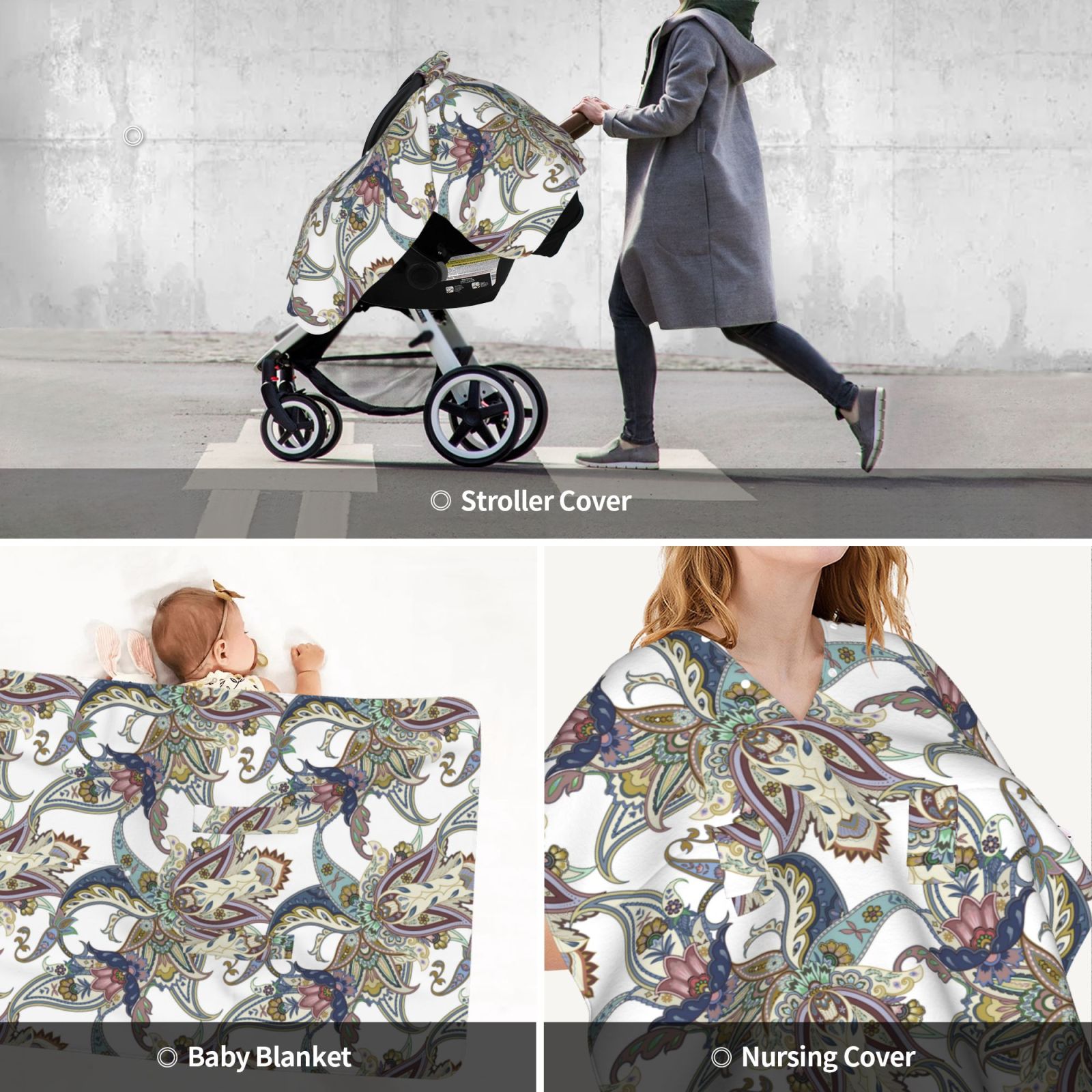 Car Seat Cover Baby - Paisley Pattern No.9022 Breathable Infant Car Seat Cover for Baby Carseat, Lightweight Comfort Baby Essentials Must Haves Newborn Stuff for Girl Boy