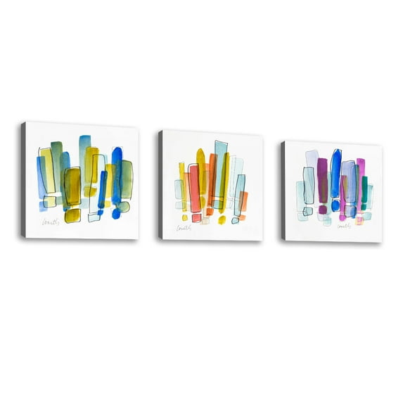 Set of 3 - Exclamation III - Contemporary Fine Art Giclee on Canvas Gallery Wrap - wall décor - Art painting - 14 x 14 Inch - Ready to Hang