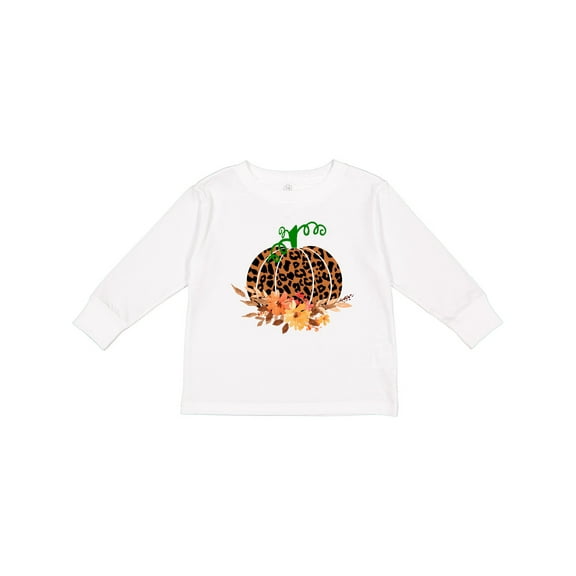 Inktastic Cheetah Print Pretty Pumpkin with Fall Leaves Boys or Girls Long Sleeve Toddler T-Shirt