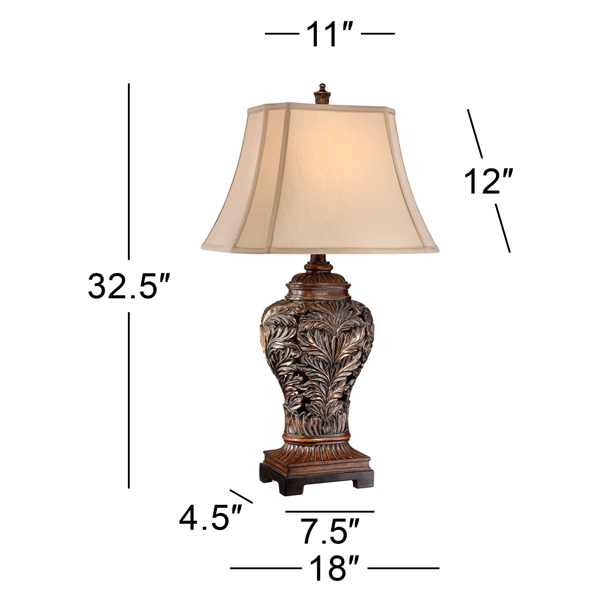 Barnes and Ivy Traditional Table Lamps 32.5" Tall Set of 2 Bronze Curling Leaves Tan Rectangular Shade for Living Room Family Bedroom Bedside