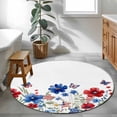 thumbnail image 4 of Round Area Rug 3ft, 4th of July Blue Red Flower Butterfly Non-Shedding Washable Area Rug, USA Flag Star Non Slip Low-Profile Circle Rugs for Living Room, Bedroom Dining Room, 4 of 9