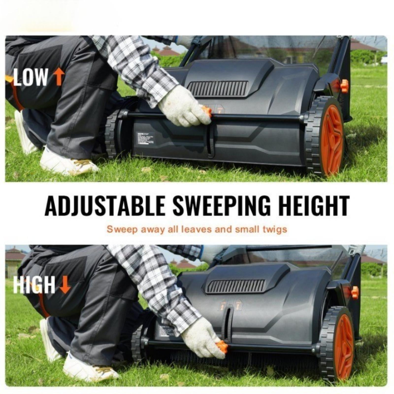 21-Inch Heavy-Duty Push Lawn Sweeper, 3.5 Bushel Leaf and Grass Collector with 2 Adjustable Brushes & Rubber Wheels for Effortless Yard Cleanup