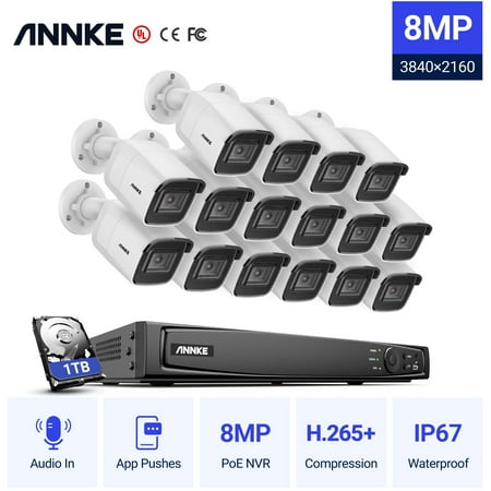 ANNKE 4K Ultra HD PoE Network Video Security System 8CH 4K H.265 Surveillance NVR 16x4K HD IP67 POE CCTV Cameras with 1T HDD