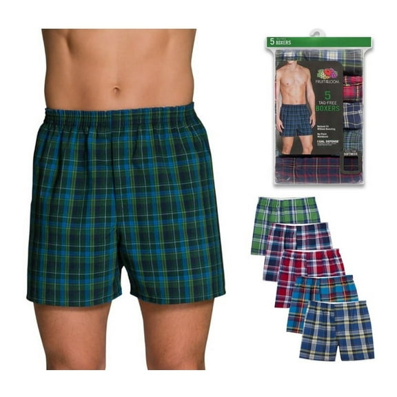Fruit of the Loom Men's Dual Defense Woven Plaid Tartan Boxers,Assorted 5 Pack,X-Large