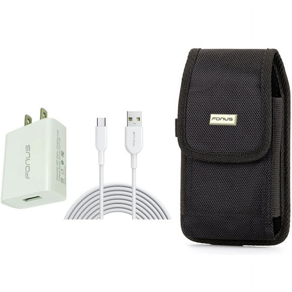 18W Fast Home Charger & Case Belt Clip for iPhone 15 Pro Max - 6ft Long USB-C Cable Type-C Cord USB Wall Adapter Power Wire and Rugged Holster Canvas Cover D9G for iPhone 15 Pro Max (6.7")