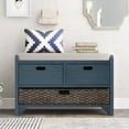 thumbnail image 3 of Harper & Bright Designs Storage Bench with Cushion and Rattan Basket, Shoe Bench with Storage Drawer for Hallway Entryway, Navy, 3 of 11