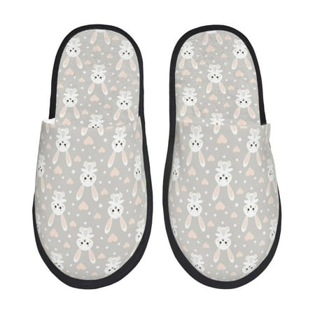 

Fuzoiu Rabbit And Heart Print Unisex Furry Slippers Plush Indoor Shoes Trendy House Slippers Anti-Skid EVA Sole House Shoes for Home Office and Travel -Large