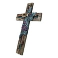 thumbnail image 3 of Rustic Turquoise Floral Blooms Ichthys Jesus Fish Symbol Faux Wooden Wall Cross, 3 of 9