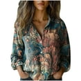 thumbnail image 2 of Peione Button Down Shirts for Women Dressy Retro Printed Long Sleeve Blouse Business Casual Work Tops, 2 of 6