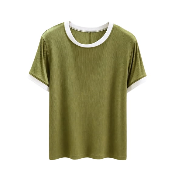 QSAWXQZ Women's Pajama Top Crew Neck Short Sleeve Stretchy Tee Lightweight Soft Sleepwear Lounge Shirt L