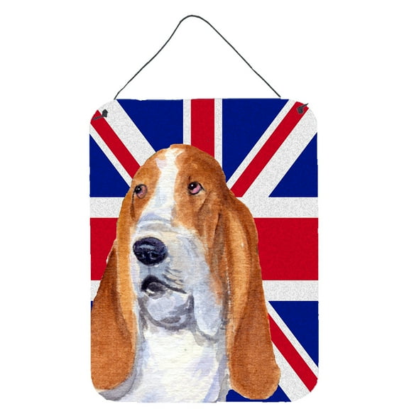 Basset Hound with English Union Jack British Flag Wall or Door Hanging Prints
