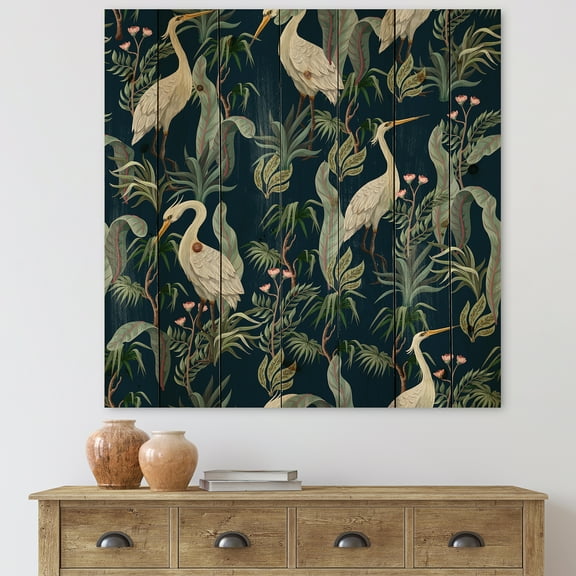 Designart 'Chinoiserie With Peonies and Birds VII' Traditional Print on Natural Pine Wood