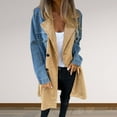thumbnail image 4 of Women Spring Fall Coat Denim Jacket Overcoat Patchwork Double-breasted with Flap Pockets Colorblock Mid Length Lady Overcoat, 4 of 8