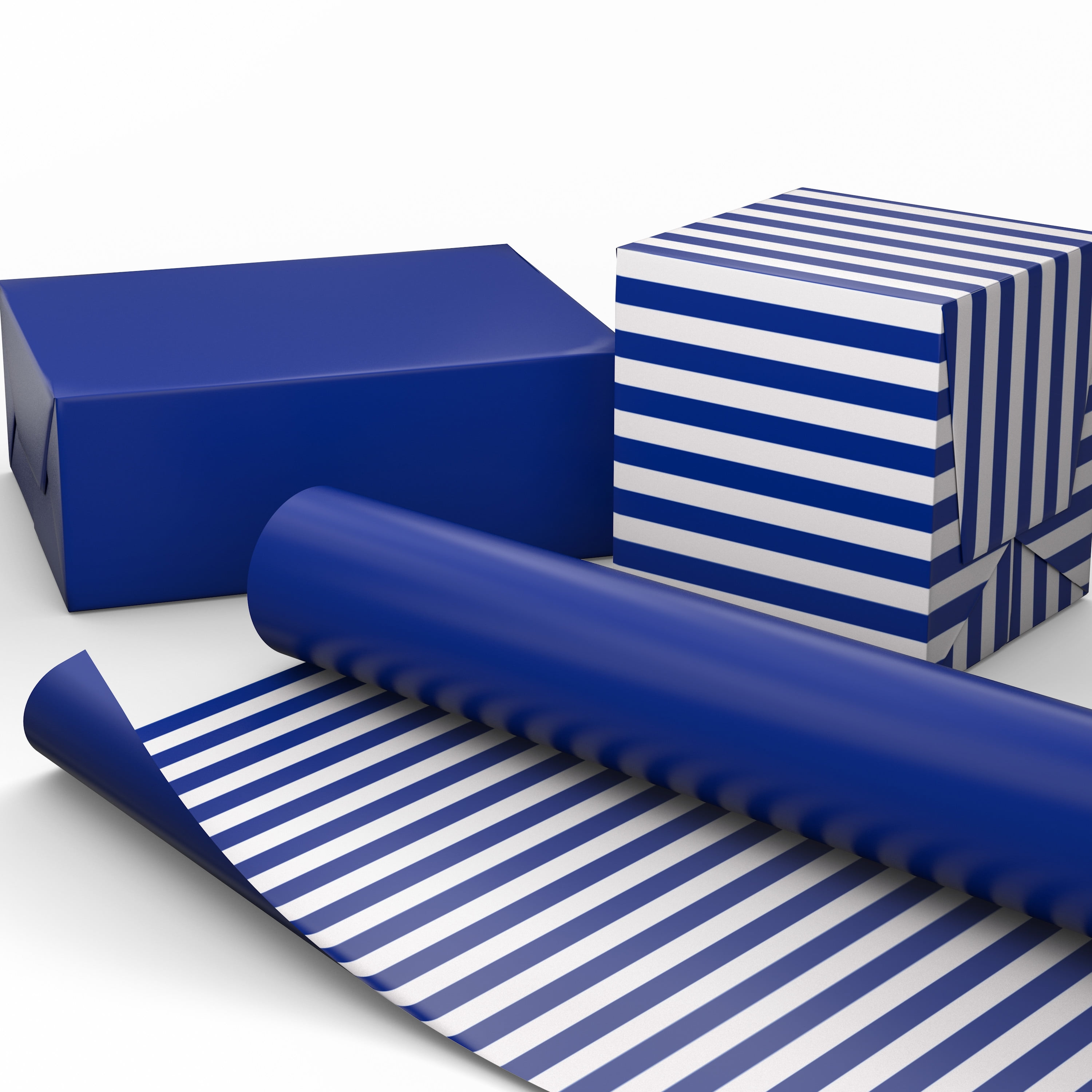 Hallmark Reversible Wrapping Paper Roll (Royal Blue Solid and Striped) 20 sq. ft.
