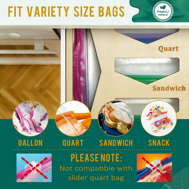Ziplock Bag Organizer Compatible with Ziploc Gallon, Quart, Sandwich &  Snack Food Storage Bag, Kitchen Plastic Bag Storage Organizer for Kitchen  RV