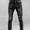 thumbnail image 5 of Men Jeans Ripped Casual Straight Leg Slim Fit Denim Jeans Distressed Stretchy Skinny Men Pants, 5 of 5