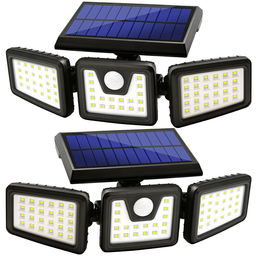 IP65 Waterproof 4 Pack 3 Heads Security Lights Solar Powered Solar Lights Outdoor with Motion Sensor 70 LED Flood Light Motion Detected Spotlight for Garage Yard Entryways Patio 