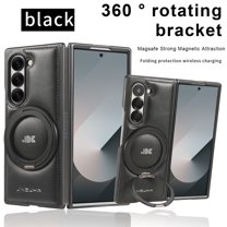 ELEHOLD Case For Samsung Galaxy Z Fold 7, Heavy Duty Shockproof Soft Leather Ring Stand Magnetic Protective Case Cover For Samsung Galaxy Z Fold 7,Black