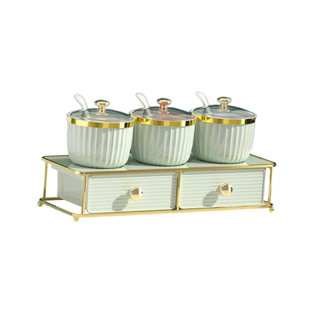 Organizador de condimentos para encimera de cocina, ideal para azúcar y pimienta. Luz de 3 rejillas verde.