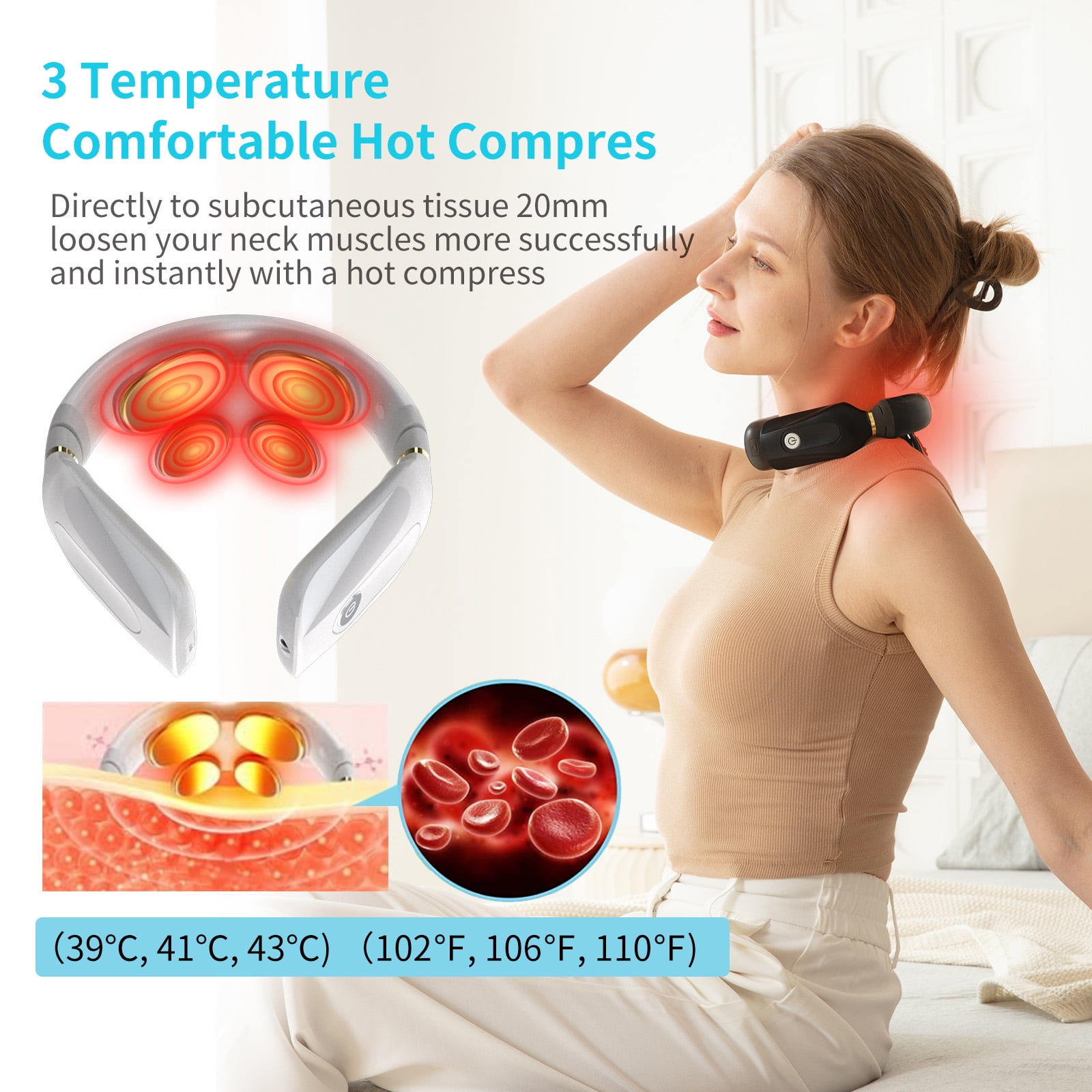 Portable Intelligent Neck Massager Smart Cordless Cervical Massager with Heat Therapy for Relaxation