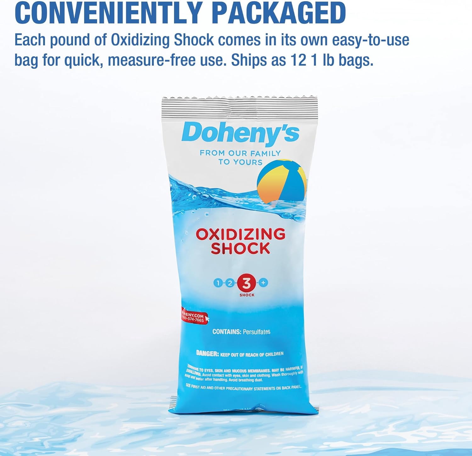 Doheny’s Non-Chlorine Pool Shock for Swimming Pools, Fast-Dissolving Oxidizing Treatment, Removes Chloramines, Swim Ready in 15 Minutes, 12 x 1-lb Bags (12 lb Total)